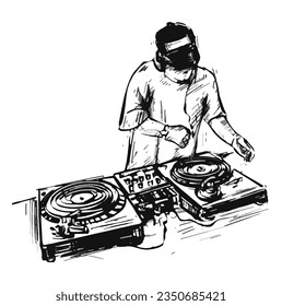 Drawing of DJ Performing Music Set 