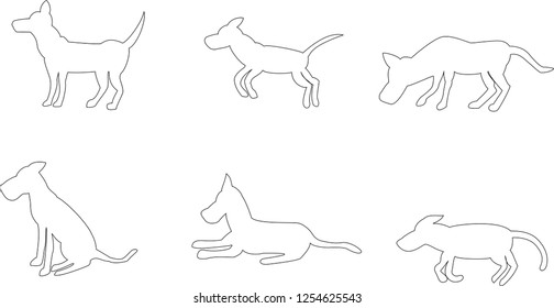 drawing of dog in multiple positions in a white background with thin stroke ideal to make animations