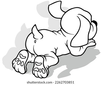 Drawing of a Doggy Lying on the Ground from Rear View - Cartoon Illustration Isolated on White Background, Vector