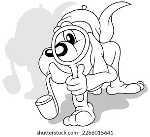 Drawing of a Doggy with a Pipe and a Magnifying Glass in its Paw - Cartoon Illustration Isolated on White Background, Vector