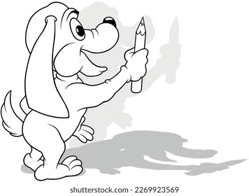 Drawing of a Doggy from Profile with a Crayon in its Paw - Cartoon Illustration Isolated on White Background, Vector