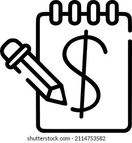 Drawing a dollar sign on the notebook. Notebook and dollar sign vector icon