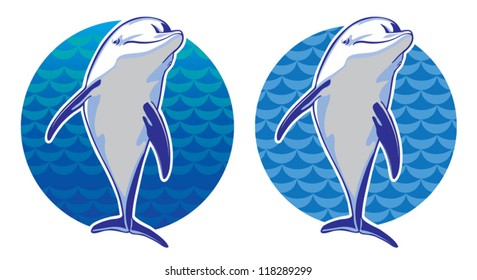 Drawing of a dolphin against the sea