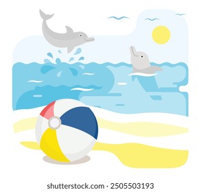 A drawing of dolphins calling you to play with them. Cute dolphin vector illustration. 