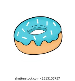 Un dibujo de una rosquilla con glaseado azul y un agujero en el medio