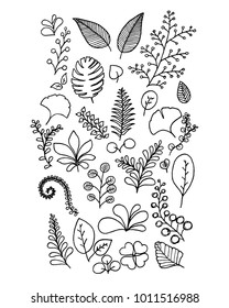 drawing doodle black and white leafs pattern 