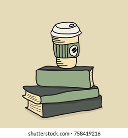 drawing doodle coffee with book