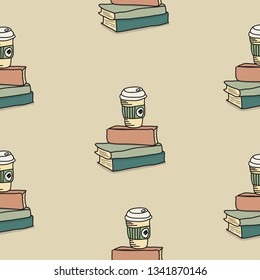 drawing doodle coffee with book pattern