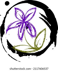 
drawing doodle flower in a blot