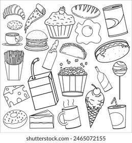 Drawing Doodle Foods is a illustration of foods drawn in line art. It is good for wallpaper or any kinds of product.
