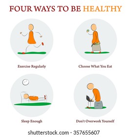 Drawing Doodle Style Infographics. Four ways to make your health better. Concept for education, medicine, training courses