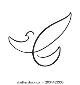 Drawing dove bird calligraphy brush line. Flying pigeon logo. Black and white vector illustration. Concept for icon card, banner poster, flyer.