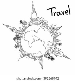 Drawing the dream travel around the world in a whiteboard