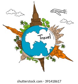Drawing the dream travel around the world in a whiteboard