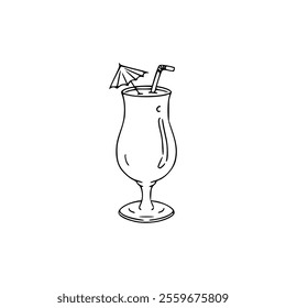 A drawing of a drink with a straw and umbrella