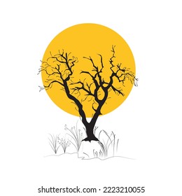 A drawing of a dry tree, An illustration of nature, a Vector silhouette of a tree logo