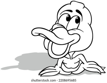 Drawing of a Duckling with a Big Smile - Cartoon Illustration Isolated on White Background, Vector