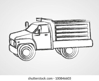 drawing dump truck isolated on gray background