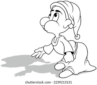 Drawing of a Dwarf Leaning Forward from Side View - Cartoon Illustration Isolated on White Background, Vector