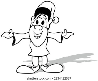 Drawing of a Dwarf with Open Arms - Cartoon Illustration Isolated on White Background, Vector