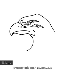 Drawing of an eagle head in outline style for the logo and the web. Vector illustration.