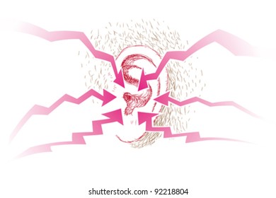 Drawing of ear, vector illustration, rumor