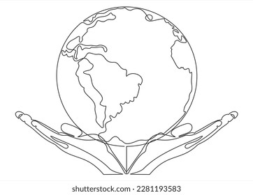 A drawing the earth in the palm your hand	