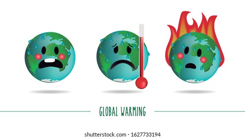 Drawing of the earth suffering. Image of a global warming emoticon.