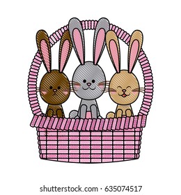 drawing easter basket with rabbits adorable celebration
