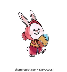 drawing easter girl rabbit holding egg celebration