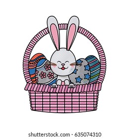 drawing easter rabbit with basket egg festive