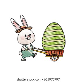 drawing easter rabbit with decor egg wheelbarrow