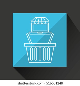 drawing ecommerce laptop basket shop icon vector illustration eps 10