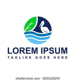 drawing ecosystem environmental conservation Pelican bird logo design vector illustration
