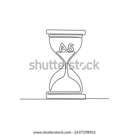 Drawing education concept of lines form an hourglass with grains of sand in the form of letters, numbers, and science symbols falling from the top (learning input) to the bottom (competency output).