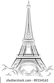 Drawing Eiffel Tower in Paris, France. Vector illustration