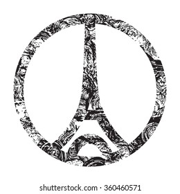 Drawing of Eiffel Tower symbol in Paris, France. Vector illustration