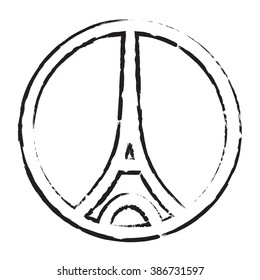 Drawing of Eiffel Tower symbol in Paris, France. Vector illustration