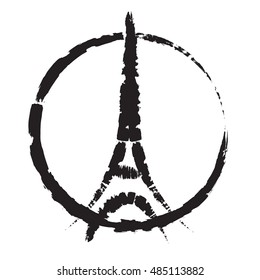 Drawing of Eiffel Tower symbol in Paris, France. Vector illustration