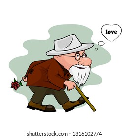 Drawing the elderly person with a flower in a hand a vector illustration.