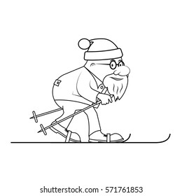 drawing the elderly person on skis a vector illustration