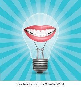 Drawing of an electric bulb with a mouth and teeth inside.