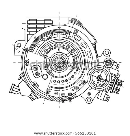 Drawing Electric Motor Section Representing Internal Stock-Vektorgrafik