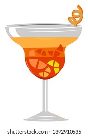 Drawing of elegant party glassware filled with an alcoholic drink mixed with the fruit juice of lemon  and a coiled straw to enjoy the drink  vector  color drawing or illustration