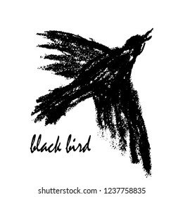 drawing element isolated object, black silhouette of bird, sketch by hand drawn ink vector illustration