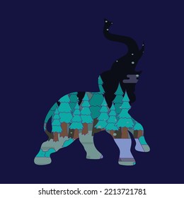  drawing of Elephant forest landscape