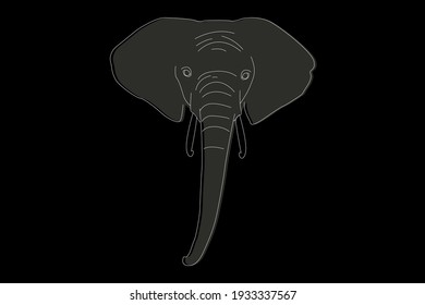 Drawing of an elephant. Elephant head full face. Simple line drawing of an elephant. Wild animal