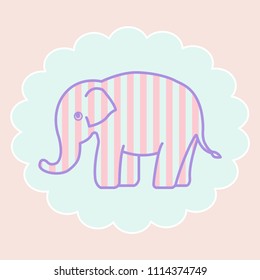 Drawing of a elephant with stripes. Vector illustration with pastel colors.