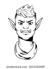 drawing of an elf man sketch isolated