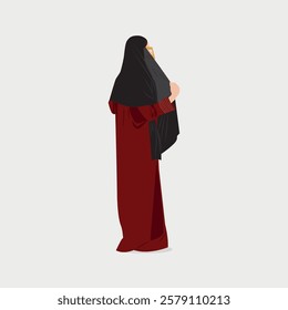 Drawing of Emirates woman with traditional dress, accessories and (Burqa) that wear in face.